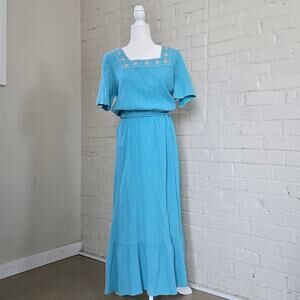 Icy Blue Embroidered Maxi Dress ┃Cotton Blend ┃Tiered ┃Cottagecore, Fairy & Boho
